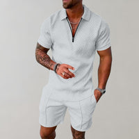 Diego Textured Zip Polo and Shorts Set