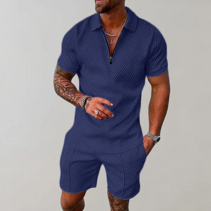 Diego Textured Zip Polo and Shorts Set