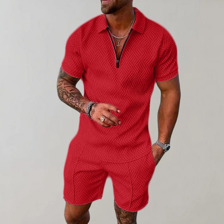 Diego Textured Zip Polo and Shorts Set