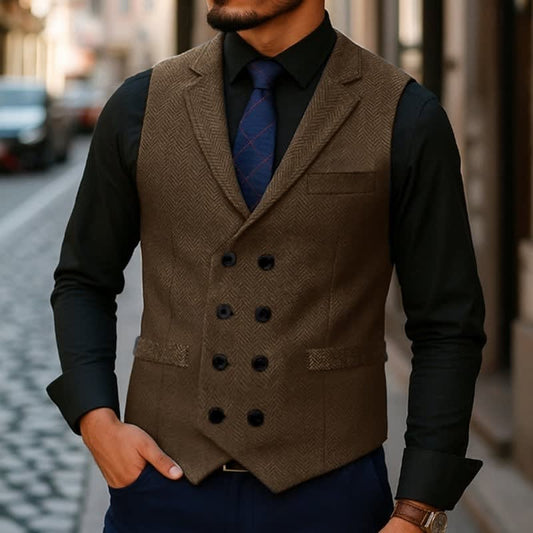 Chase Double Breasted Herringbone Vest_1