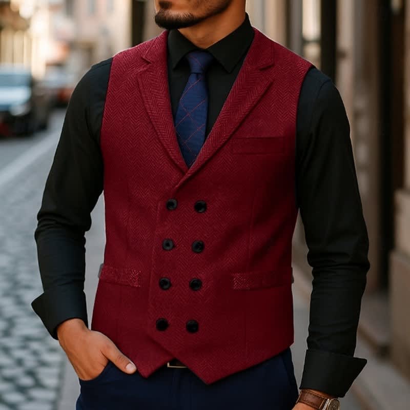 Chase Double Breasted Herringbone Vest_10