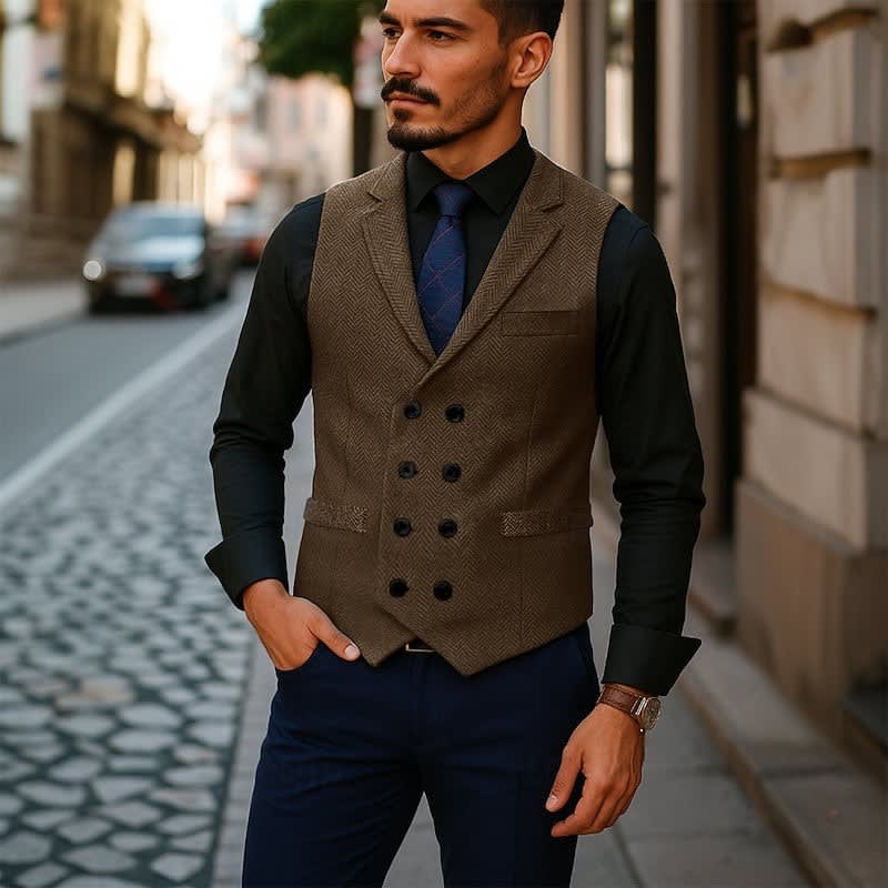 Chase Double Breasted Herringbone Vest_2