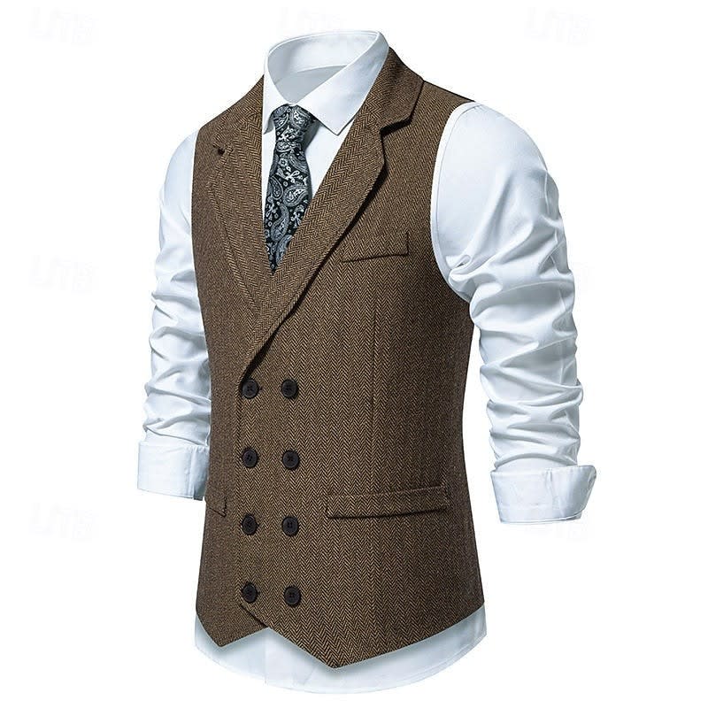 Chase Double Breasted Herringbone Vest_3