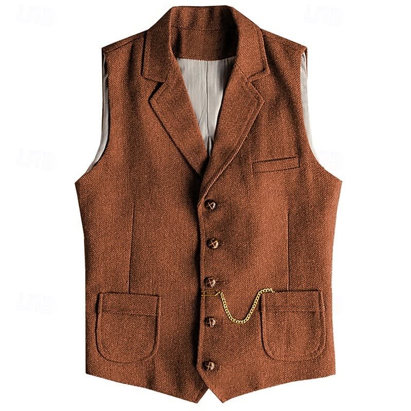 Caleb Herringbone Lapel Vest_1