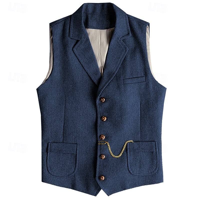 Caleb Herringbone Lapel Vest_5