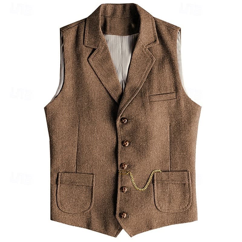 Caleb Herringbone Lapel Vest