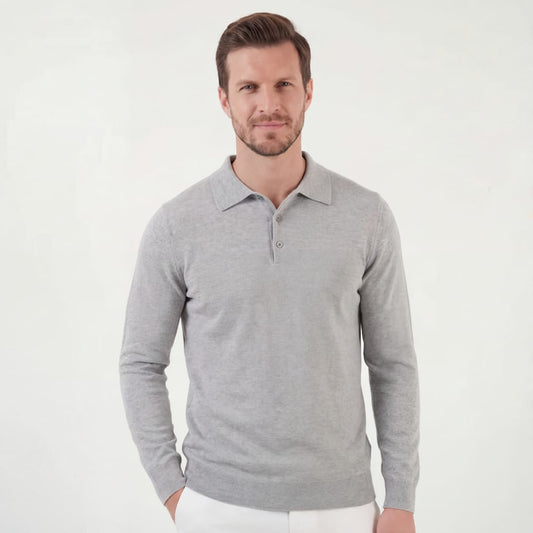 Pierce Gray Long Sleeve Knit Polo_1