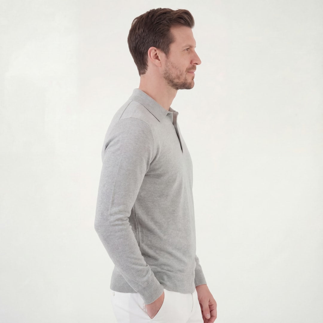 Pierce Gray Long Sleeve Knit Polo