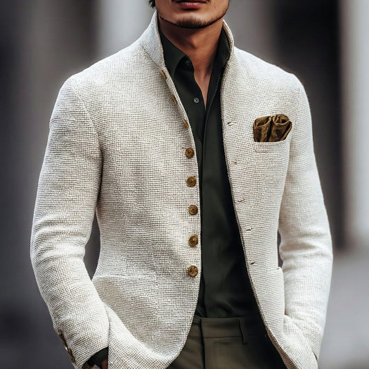 Leo Textured Stand Collar Knit Blazer_1