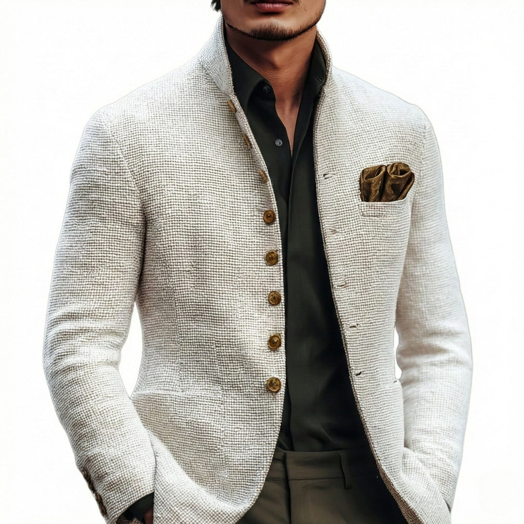 Leo Textured Stand Collar Knit Blazer