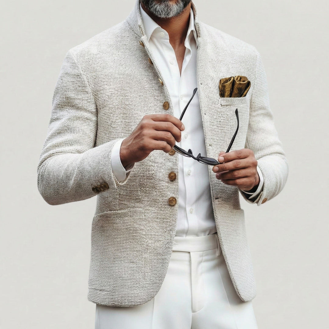 Leo Textured Stand Collar Knit Blazer