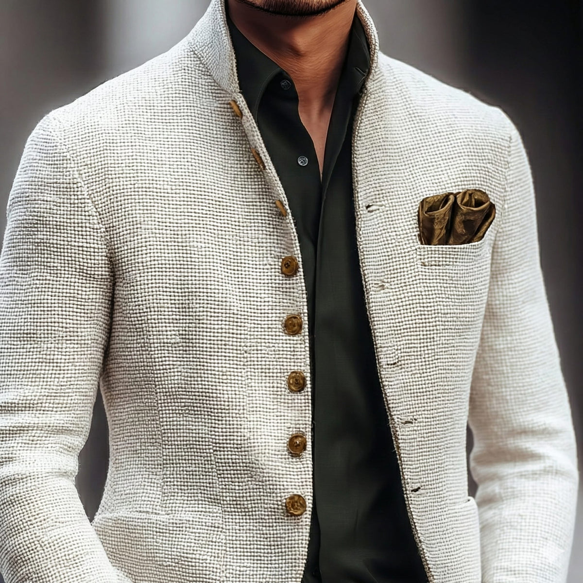 Leo Textured Stand Collar Knit Blazer_5