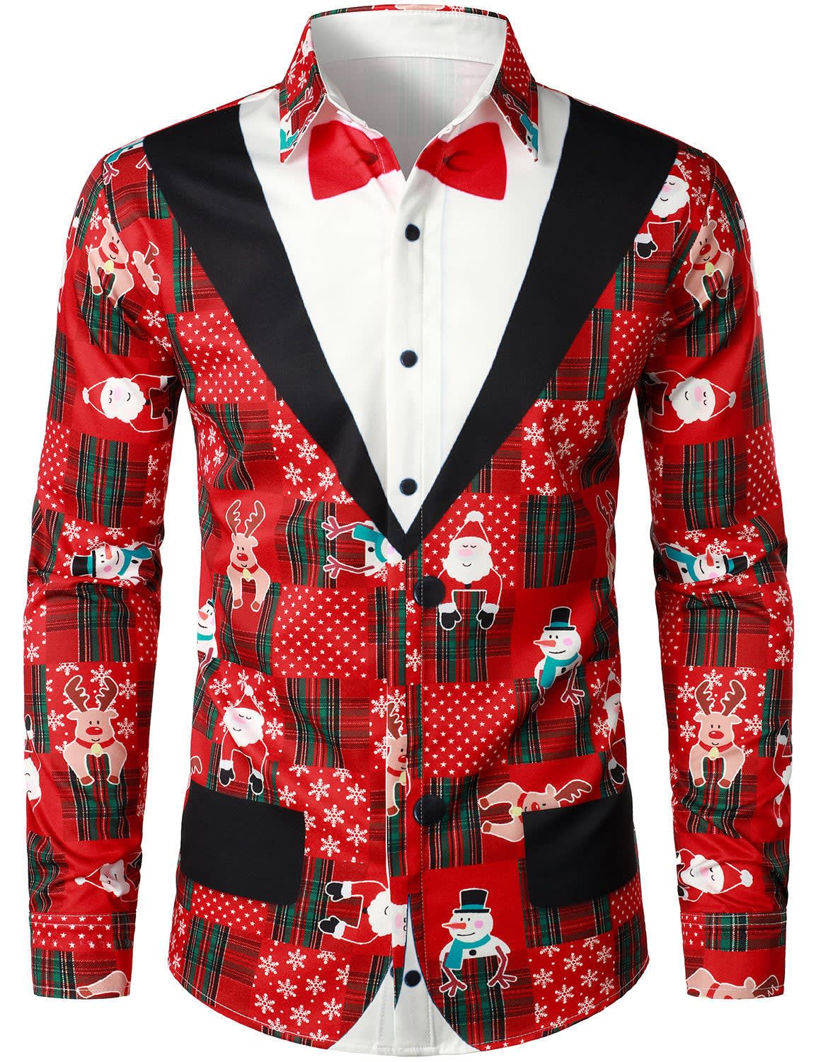 Warren Tuxedo Print Ugly Christmas Shirt_1