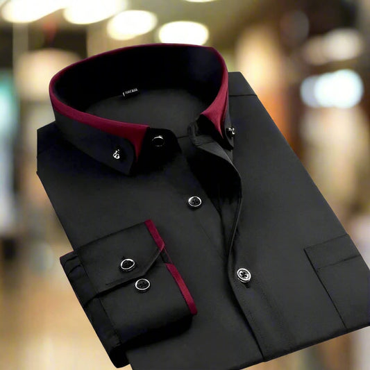Dylan Contrast Collar Long Sleeve Button Up Shirt_1