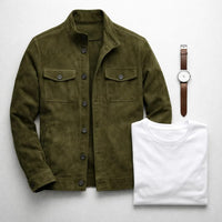 Nolan Suede Button Front Trucker Jacket