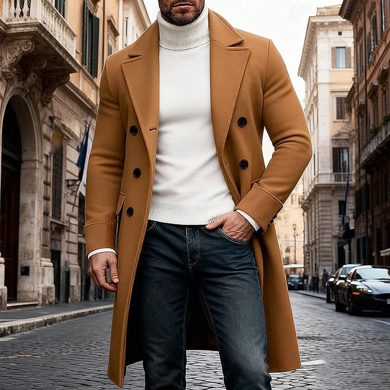 Benjamin Double Breasted Long Overcoat