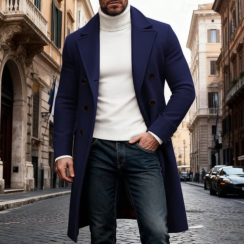 Benjamin Double Breasted Long Overcoat