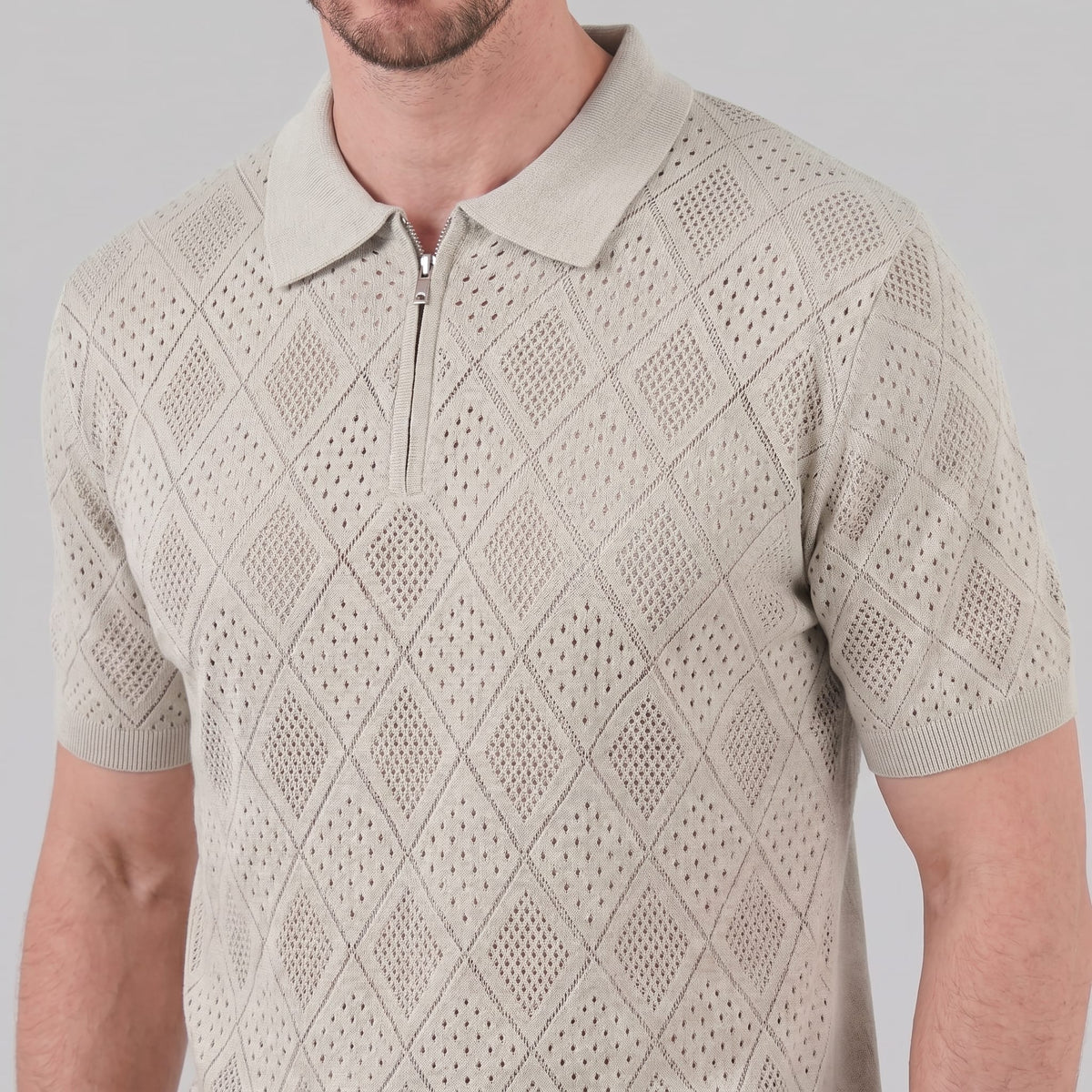 Porter Argyle Knit Quarter Zip Polo