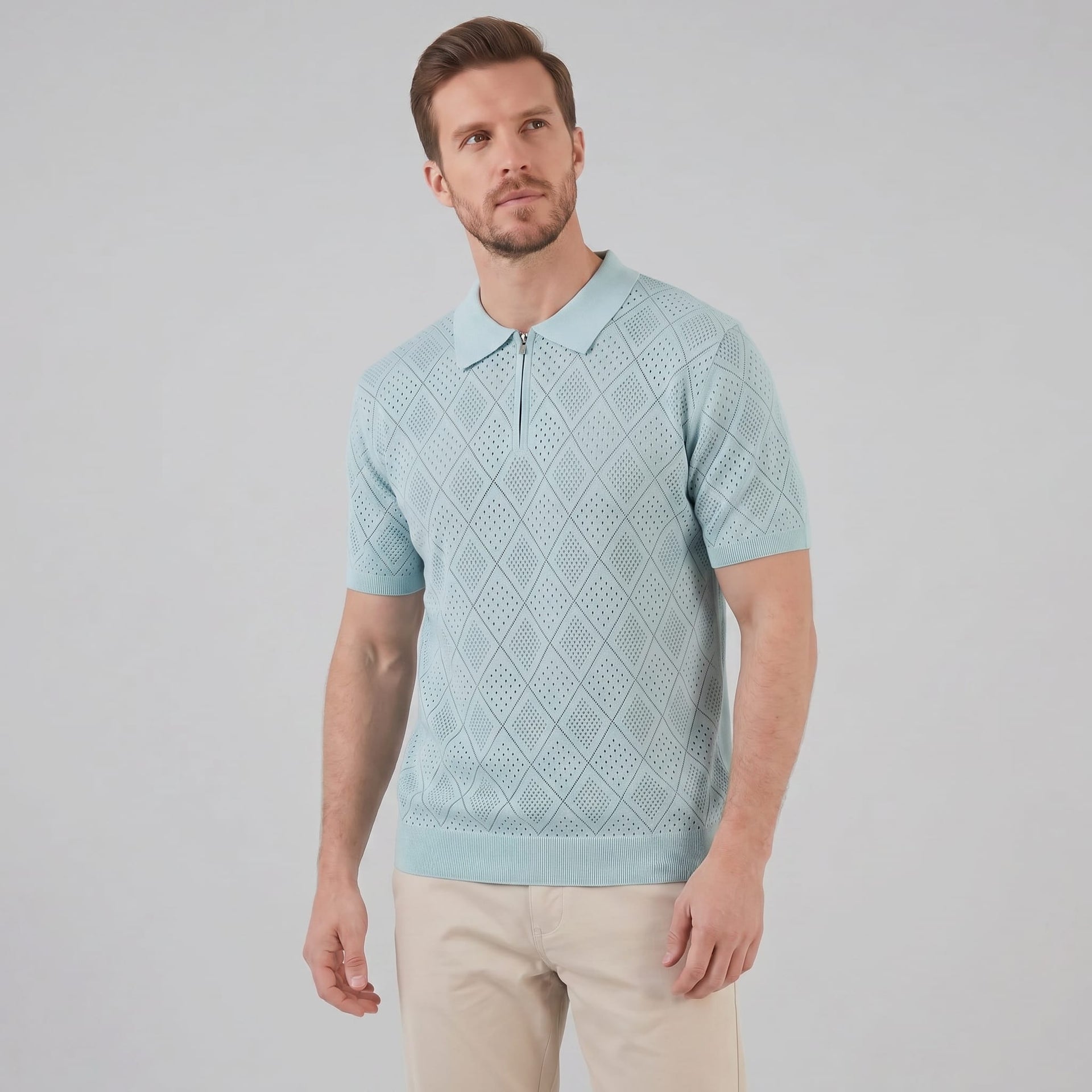 Porter Argyle Knit Quarter Zip Polo