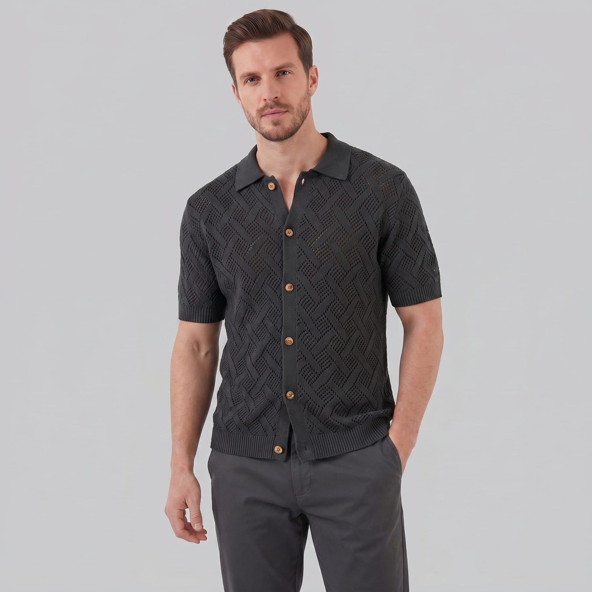 Harlan Basketweave Knit Short Sleeve Shirt