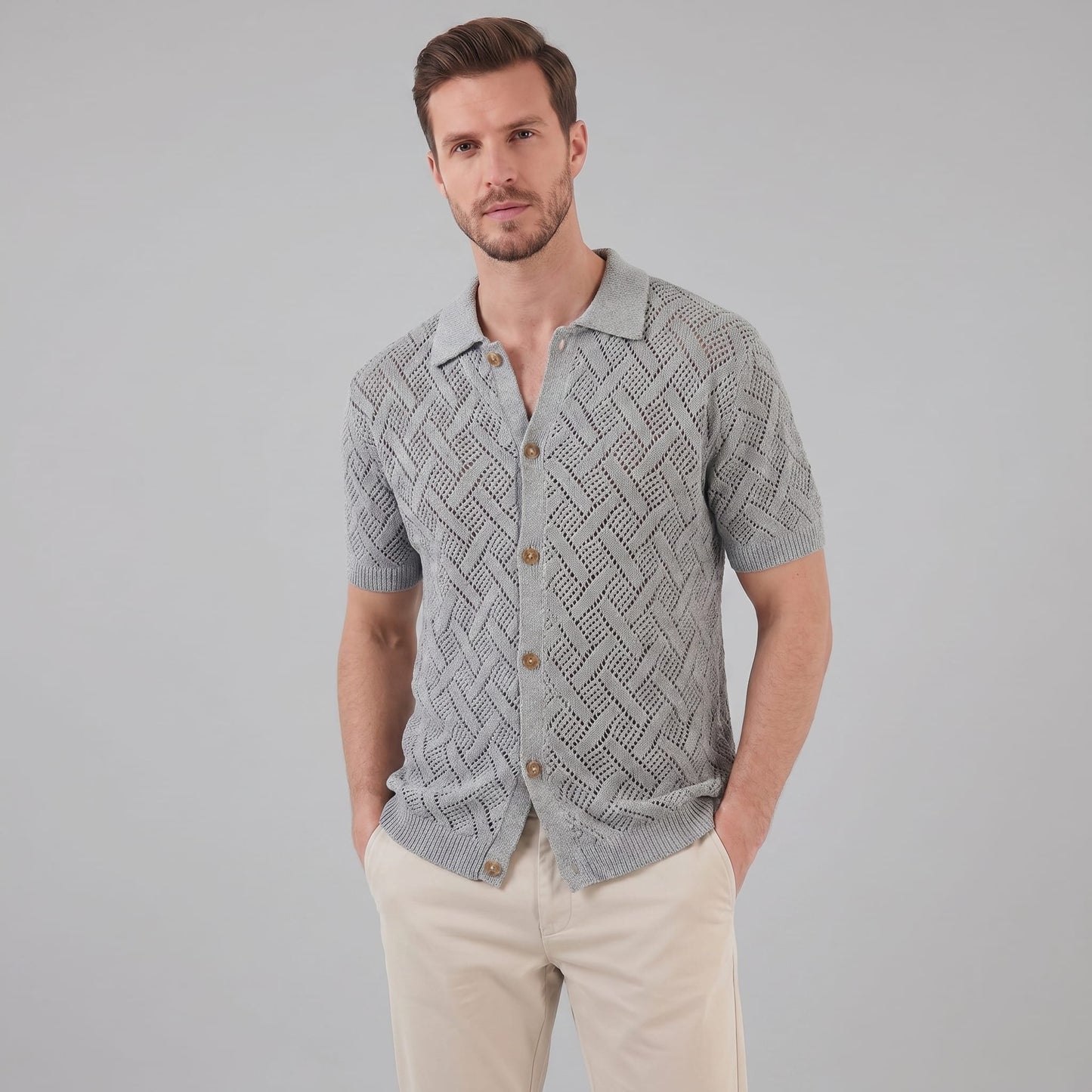 Harlan Basketweave Knit Short Sleeve Shirt_5