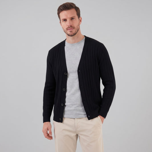 Eamon Ribbed V Neck Cardigan_1