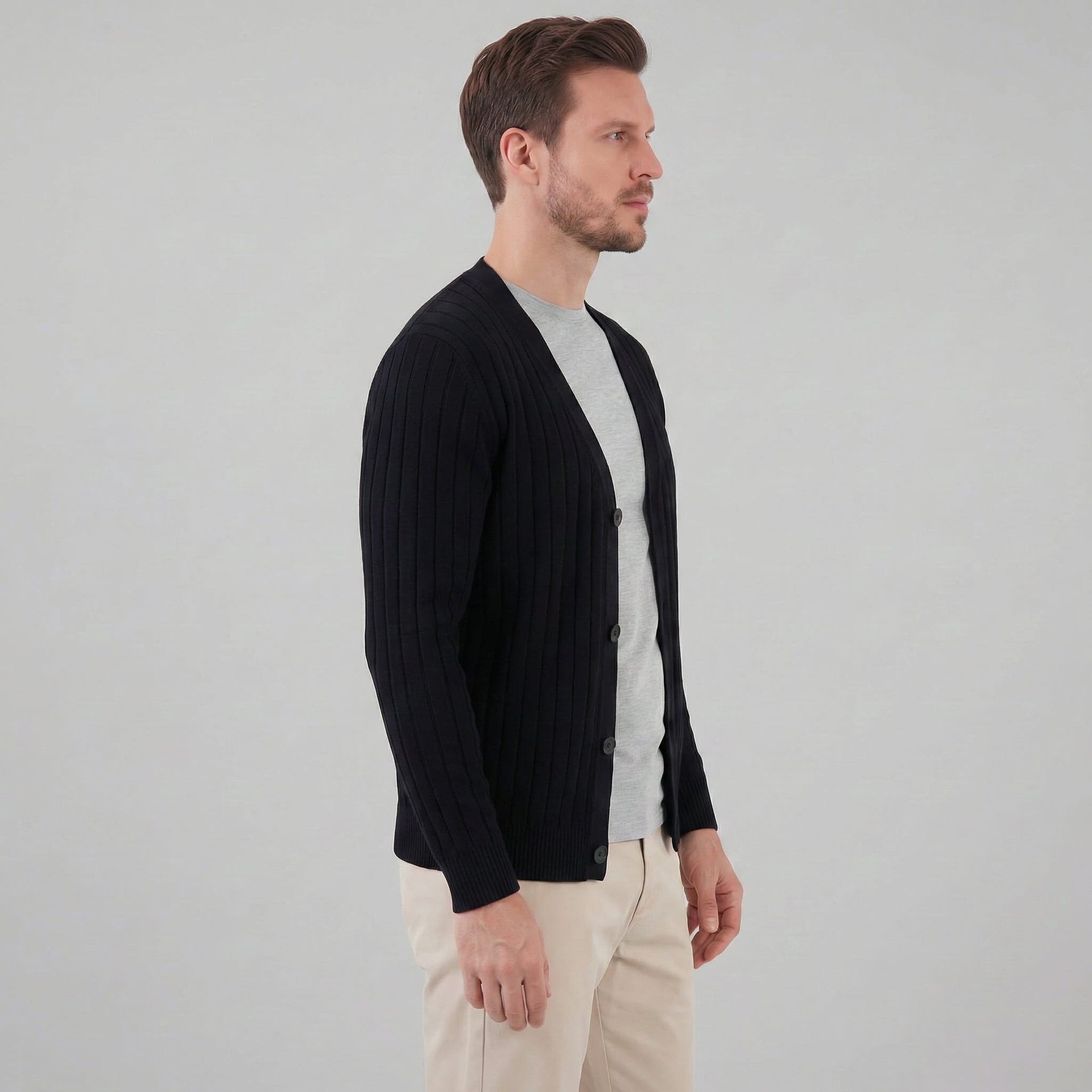 Eamon Ribbed V Neck Cardigan