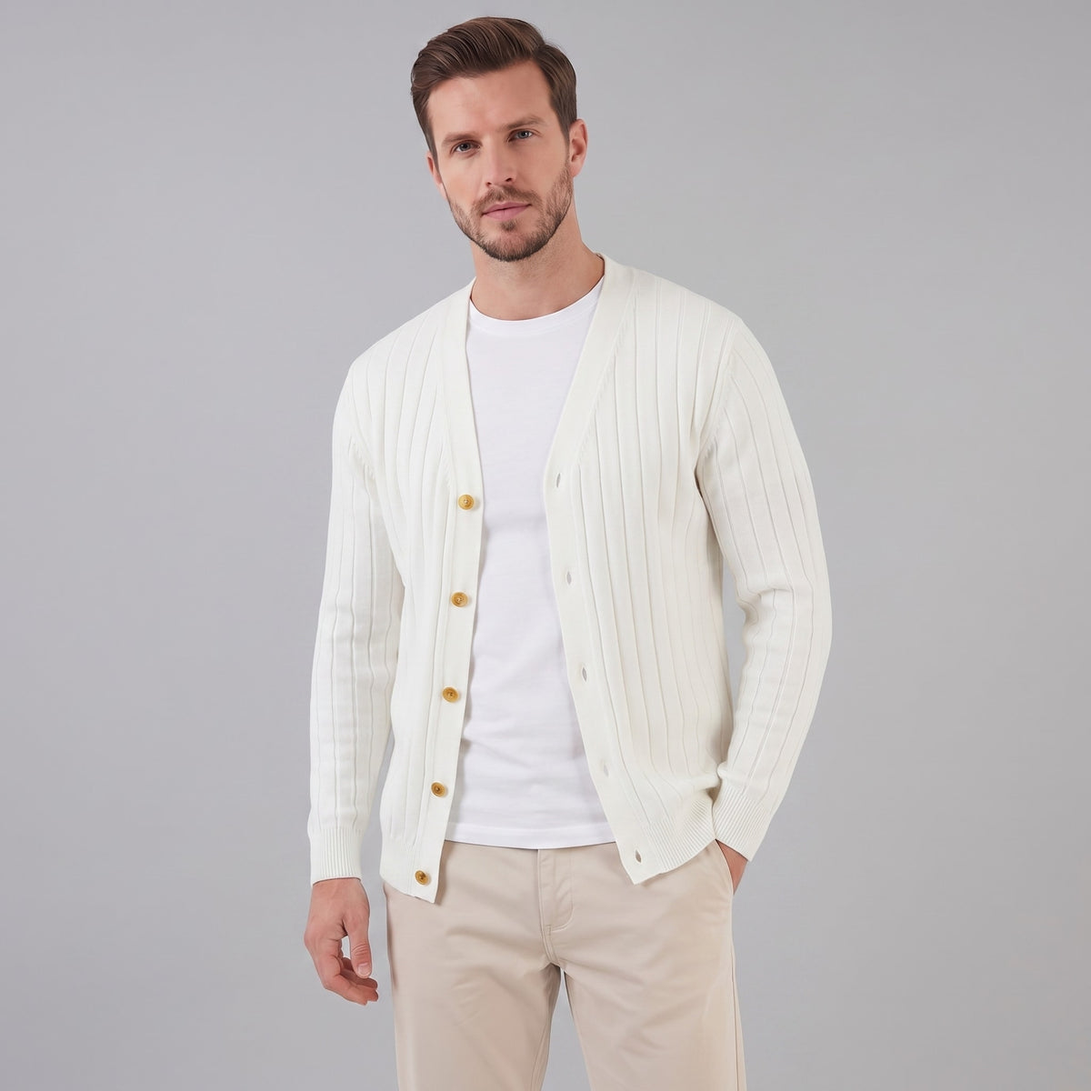 Eamon Ribbed V Neck Cardigan