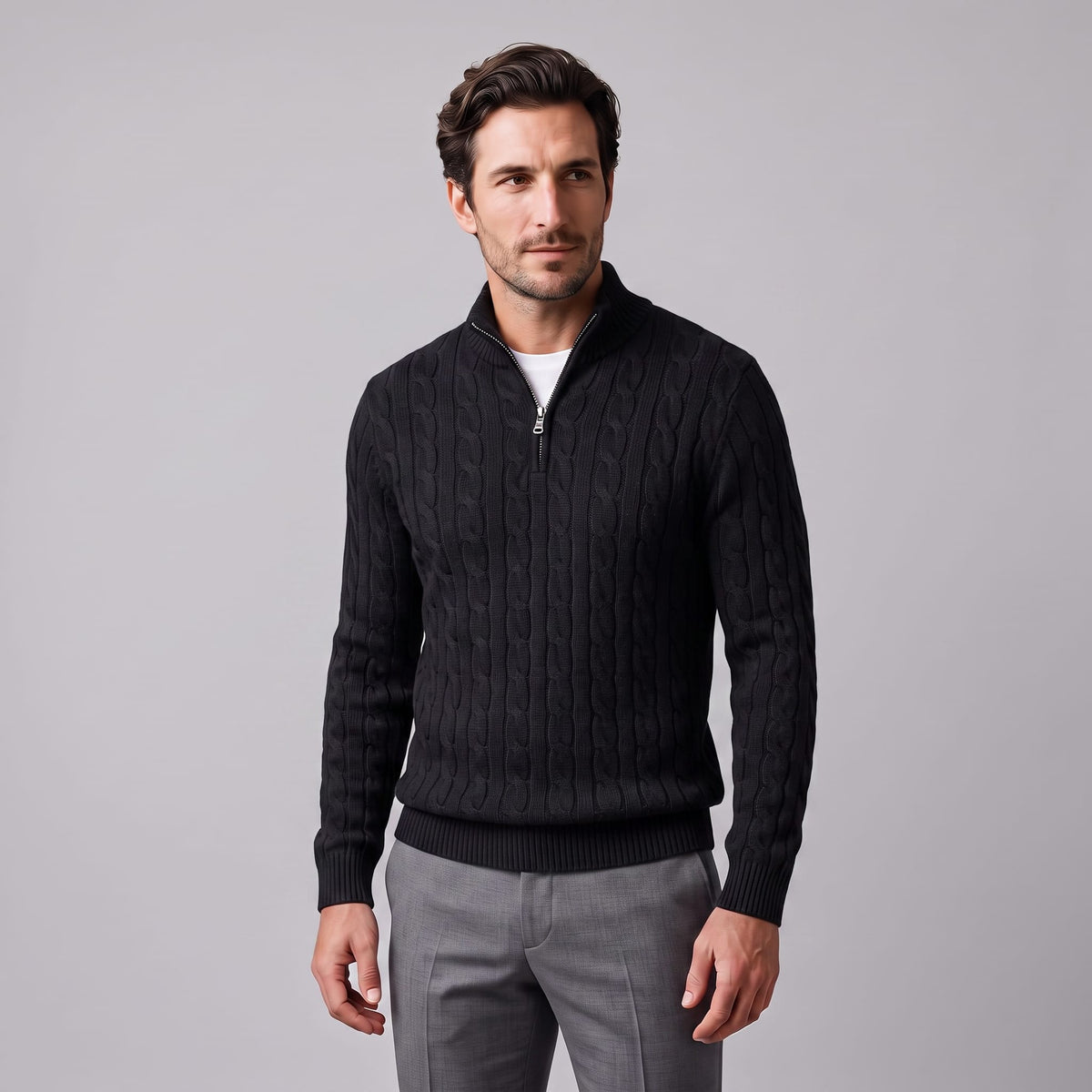 Edison Cable Knit Half Zip Sweater