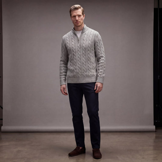 Parker Cable Knit Quarter Zip Sweater_1