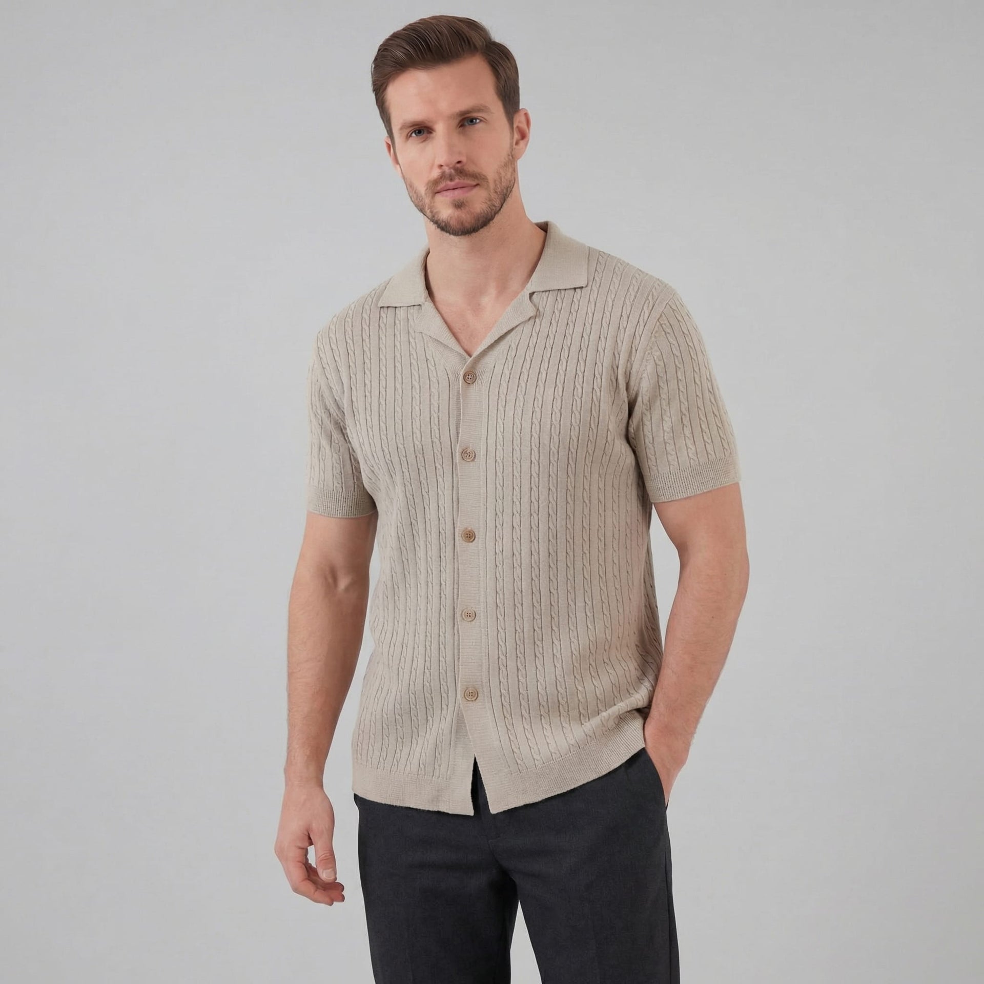 Hayes Cable Knit Camp Collar Shirt