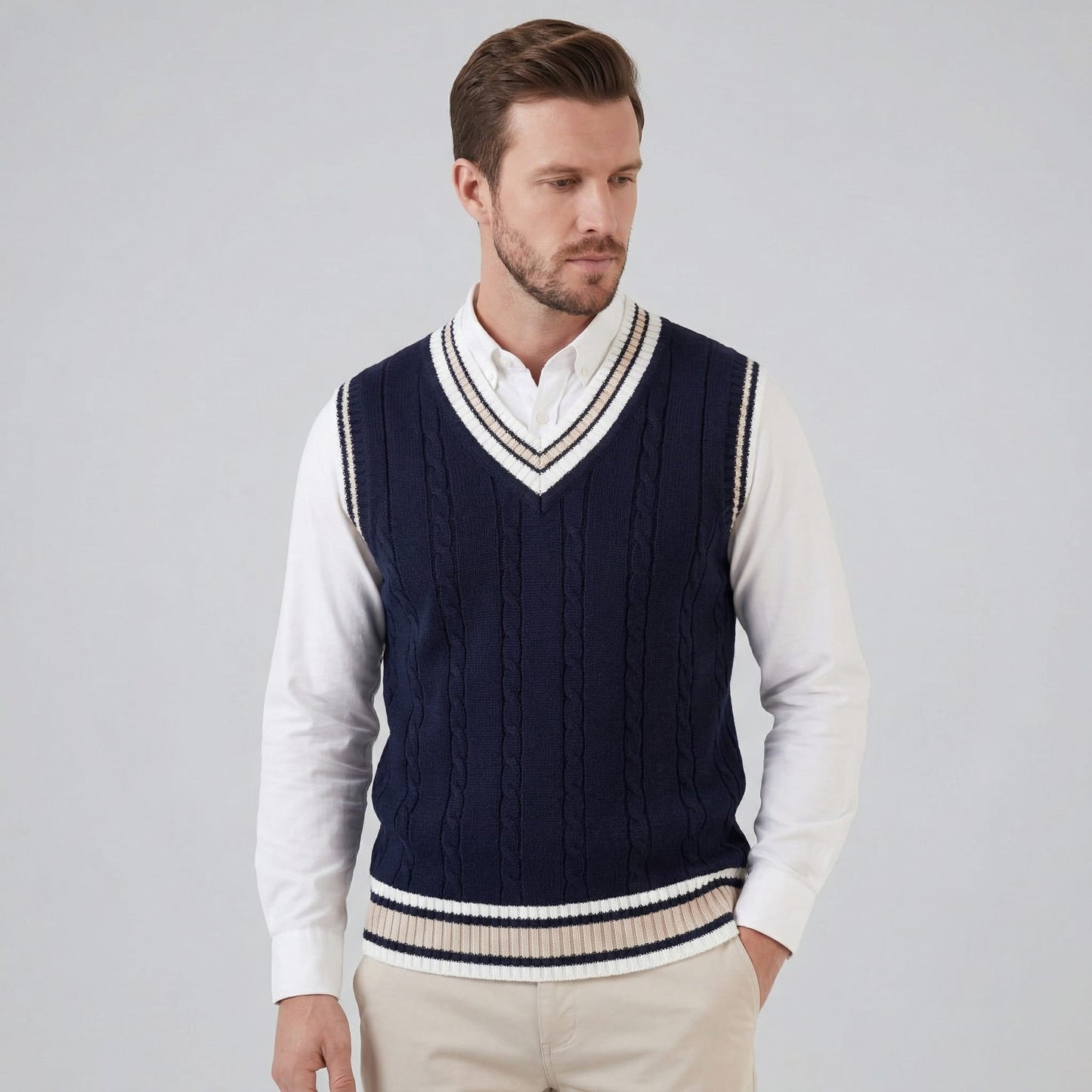 Landon Cable Knit V-Neck Sweater Vest_1