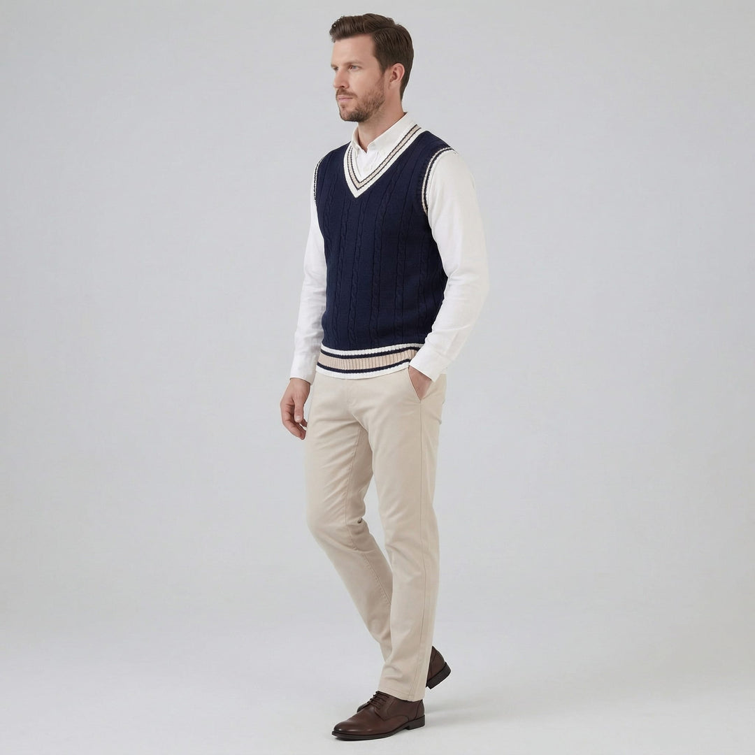 Landon Cable Knit V-Neck Sweater Vest