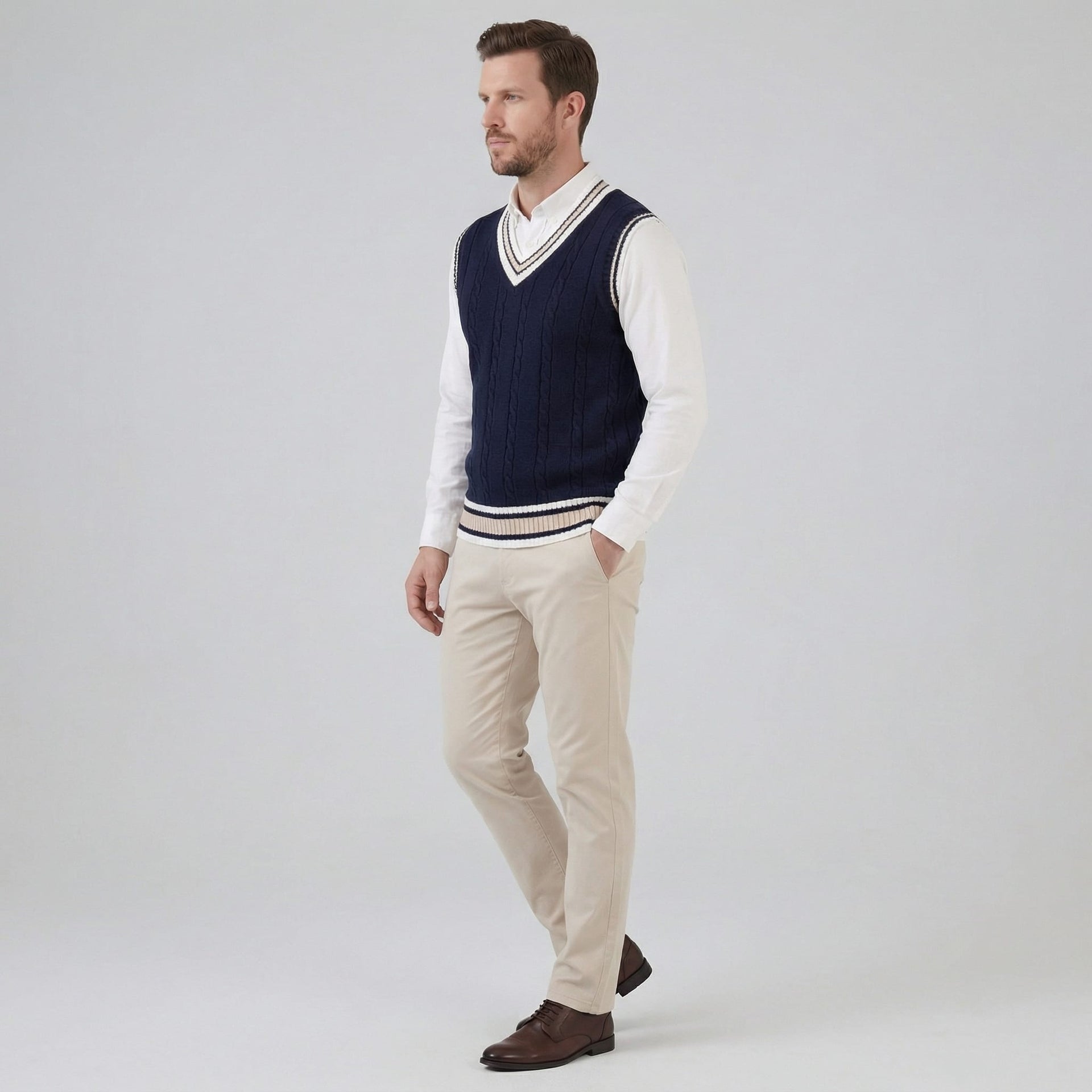 Landon Cable Knit V-Neck Sweater Vest