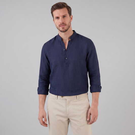 Jace Cotton Blend Band Collar Shirt_1