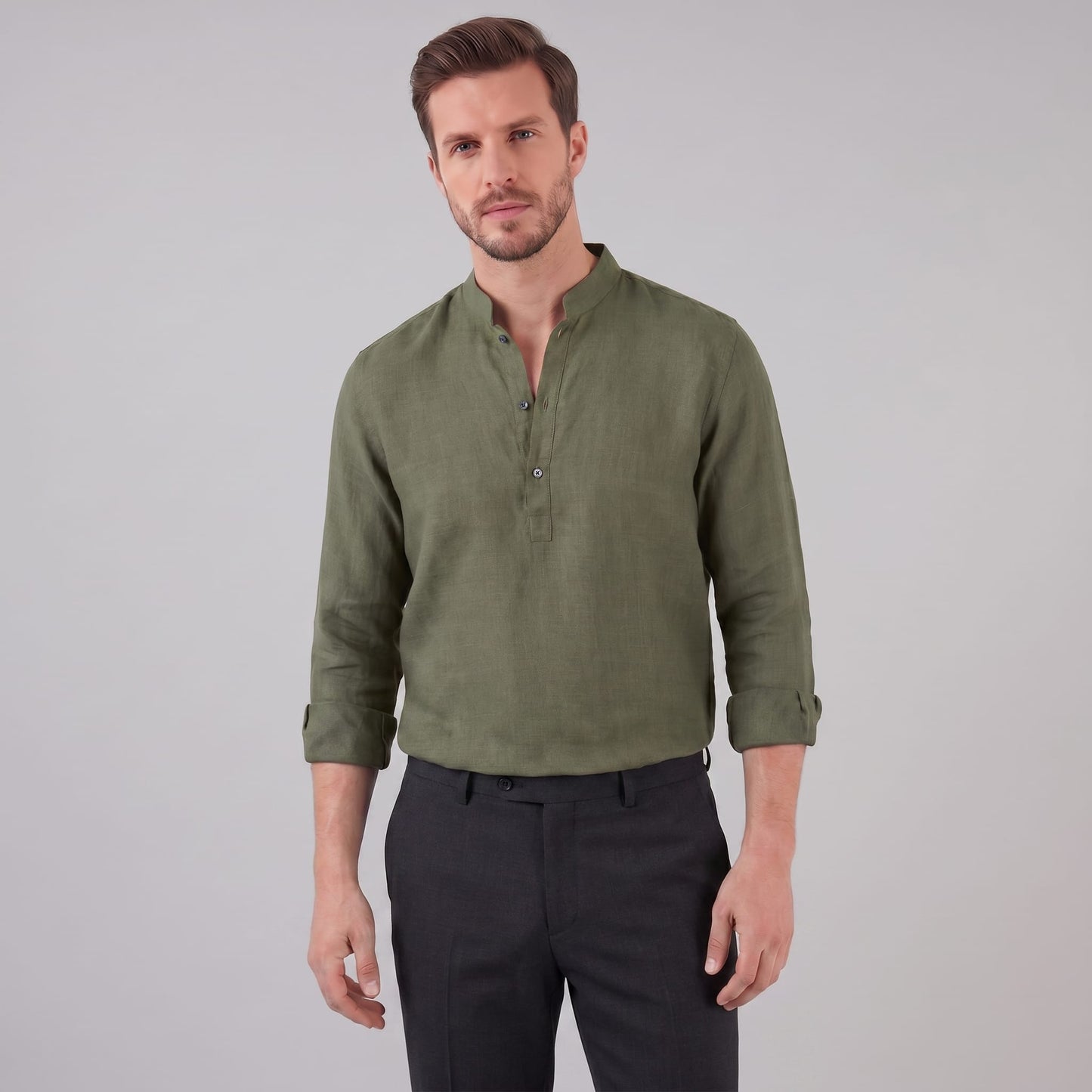 Jace Cotton Blend Band Collar Shirt_11