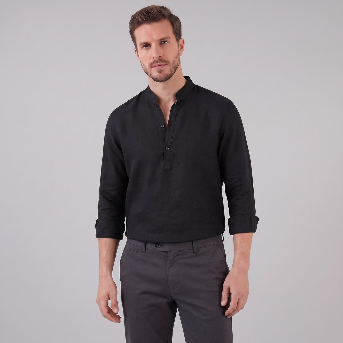 Jace Cotton Blend Band Collar Shirt_16