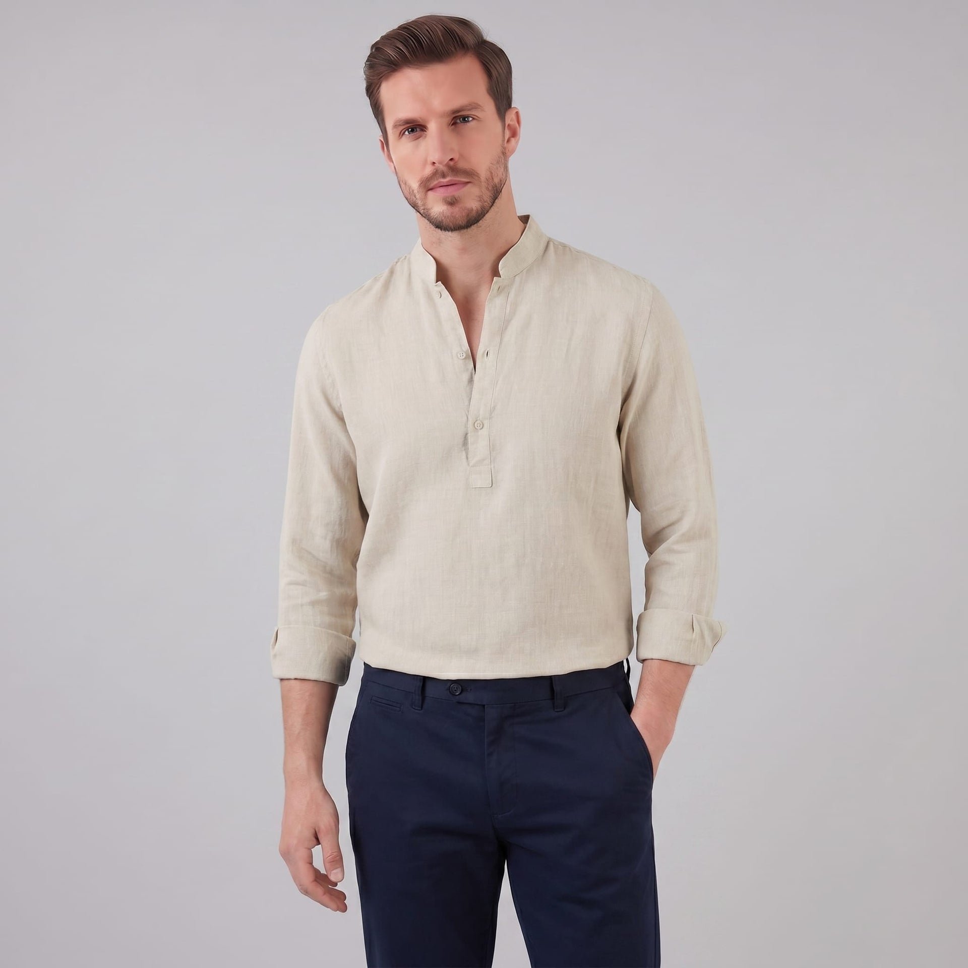Jace Cotton Blend Band Collar Shirt