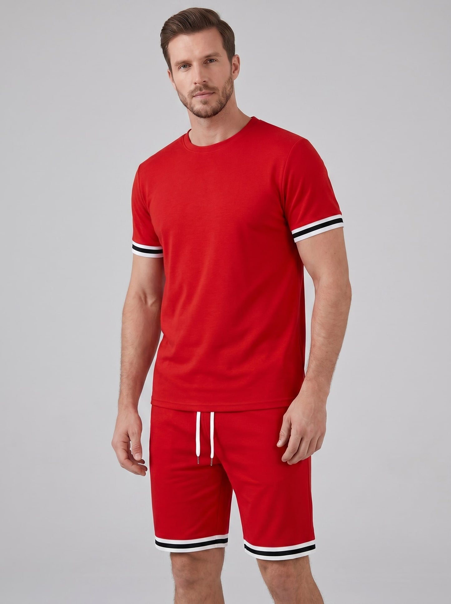 Bishop Contrast Stripe T-Shirt and Shorts Set_22