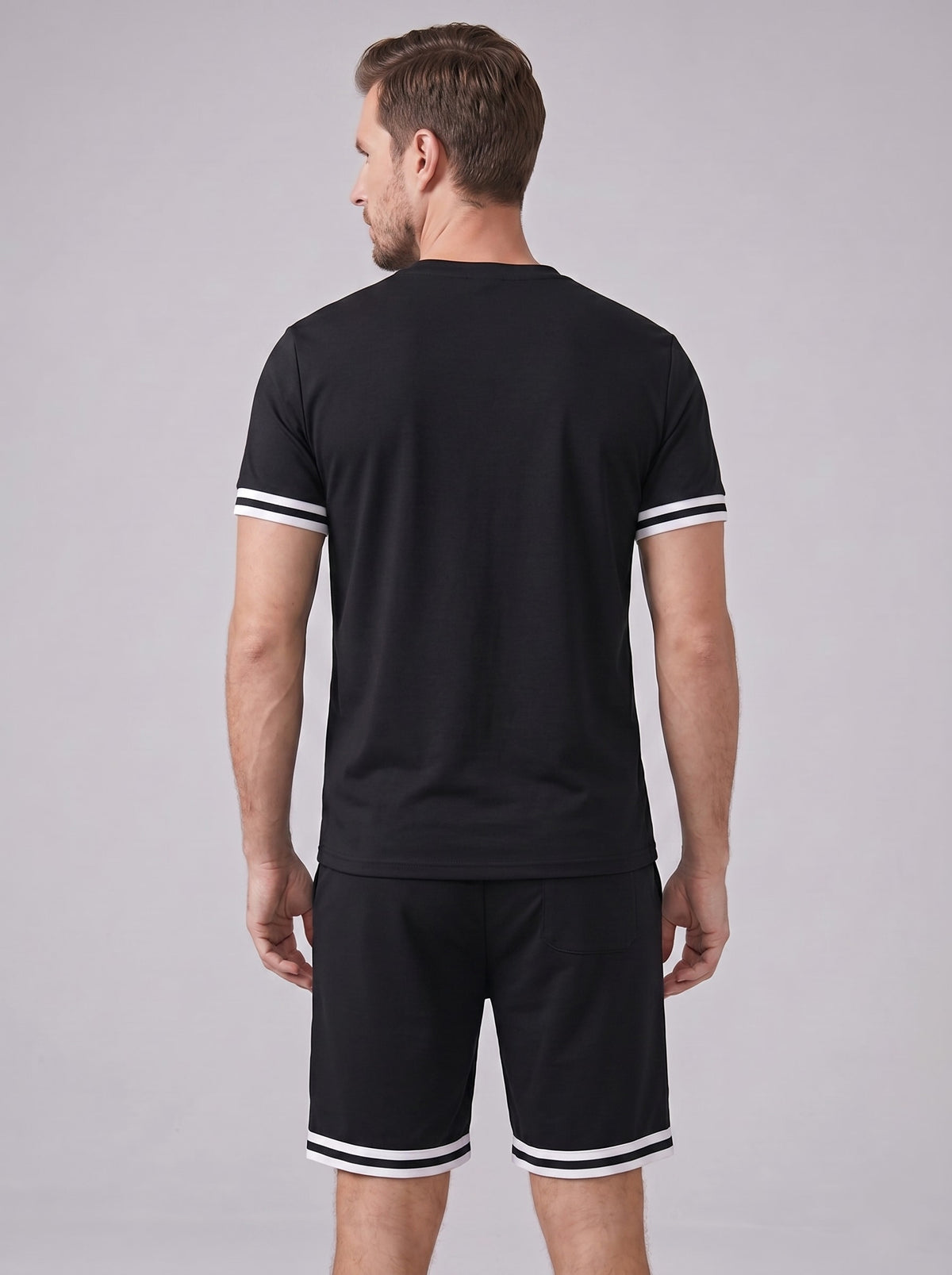 Bishop Contrast Stripe T-Shirt and Shorts Set_9