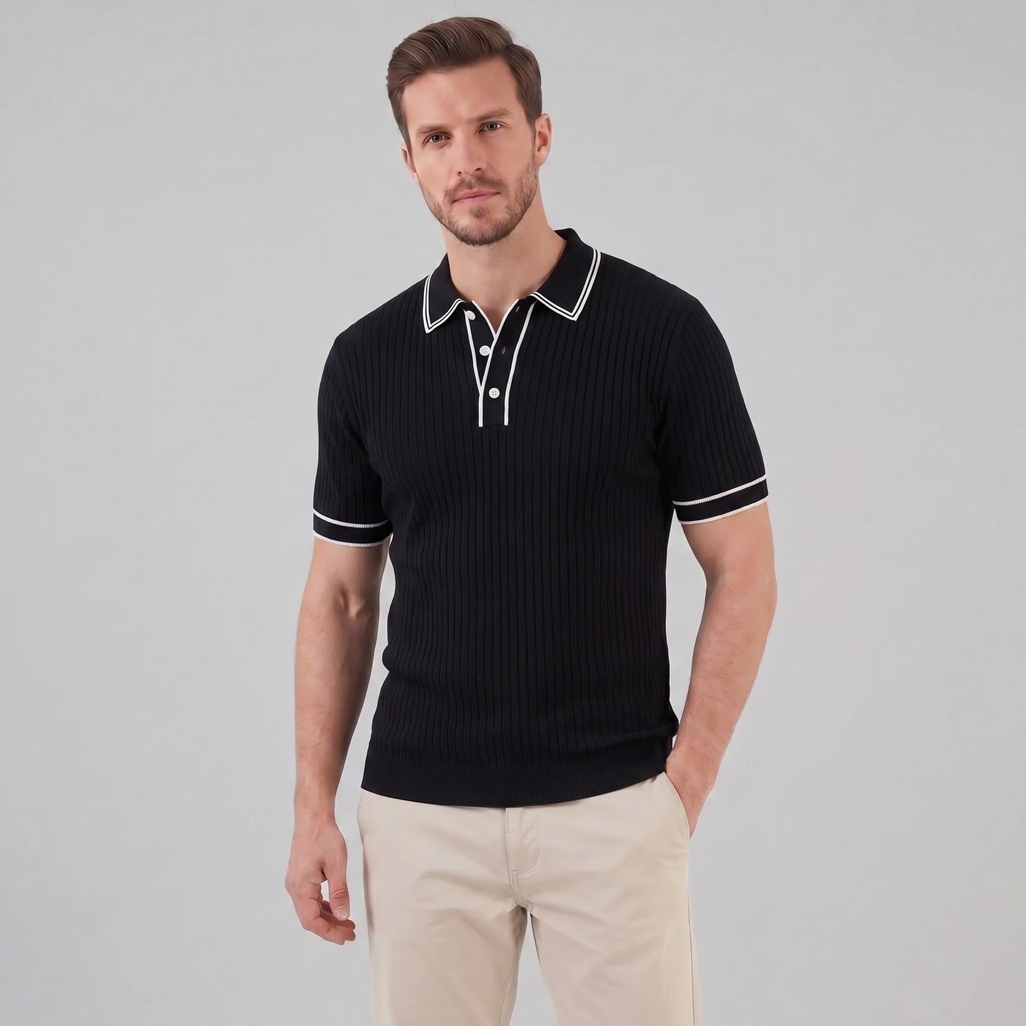 Reeve Contrast Tipped Ribbed Knit Polo_1