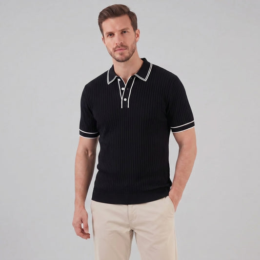 Reeve Contrast Tipped Ribbed Knit Polo_1