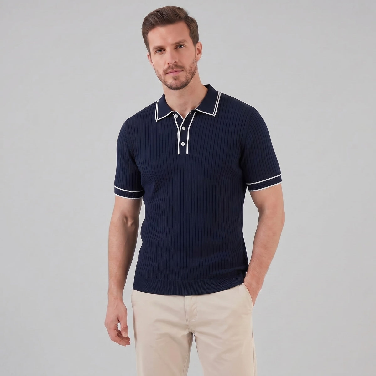 Reeve Contrast Tipped Ribbed Knit Polo_11