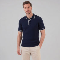 Reeve Contrast Tipped Ribbed Knit Polo