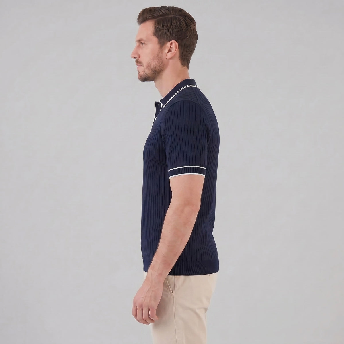 Reeve Contrast Tipped Ribbed Knit Polo