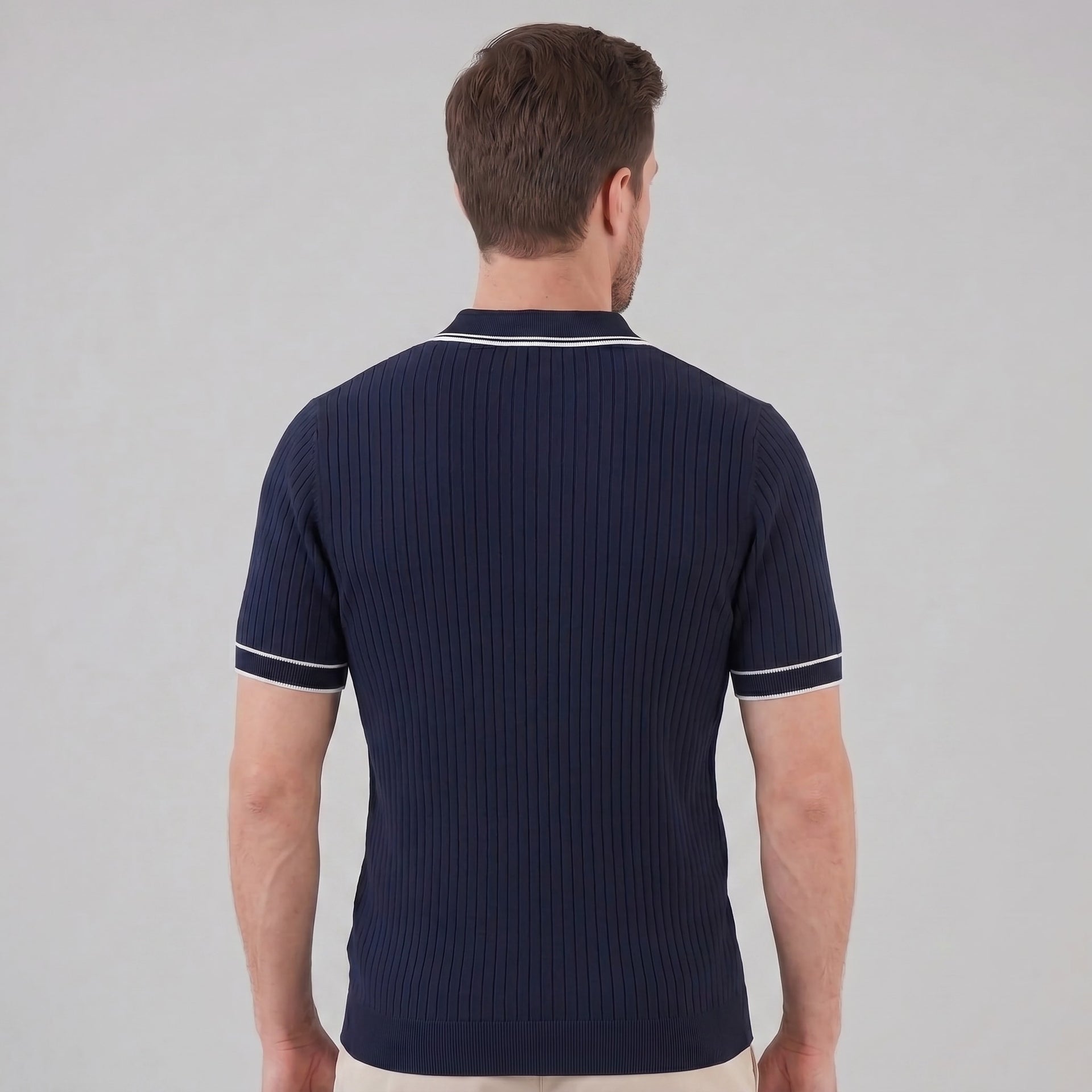 Reeve Contrast Tipped Ribbed Knit Polo