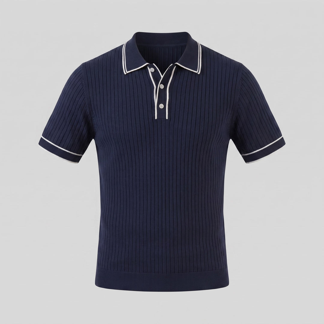 Reeve Contrast Tipped Ribbed Knit Polo