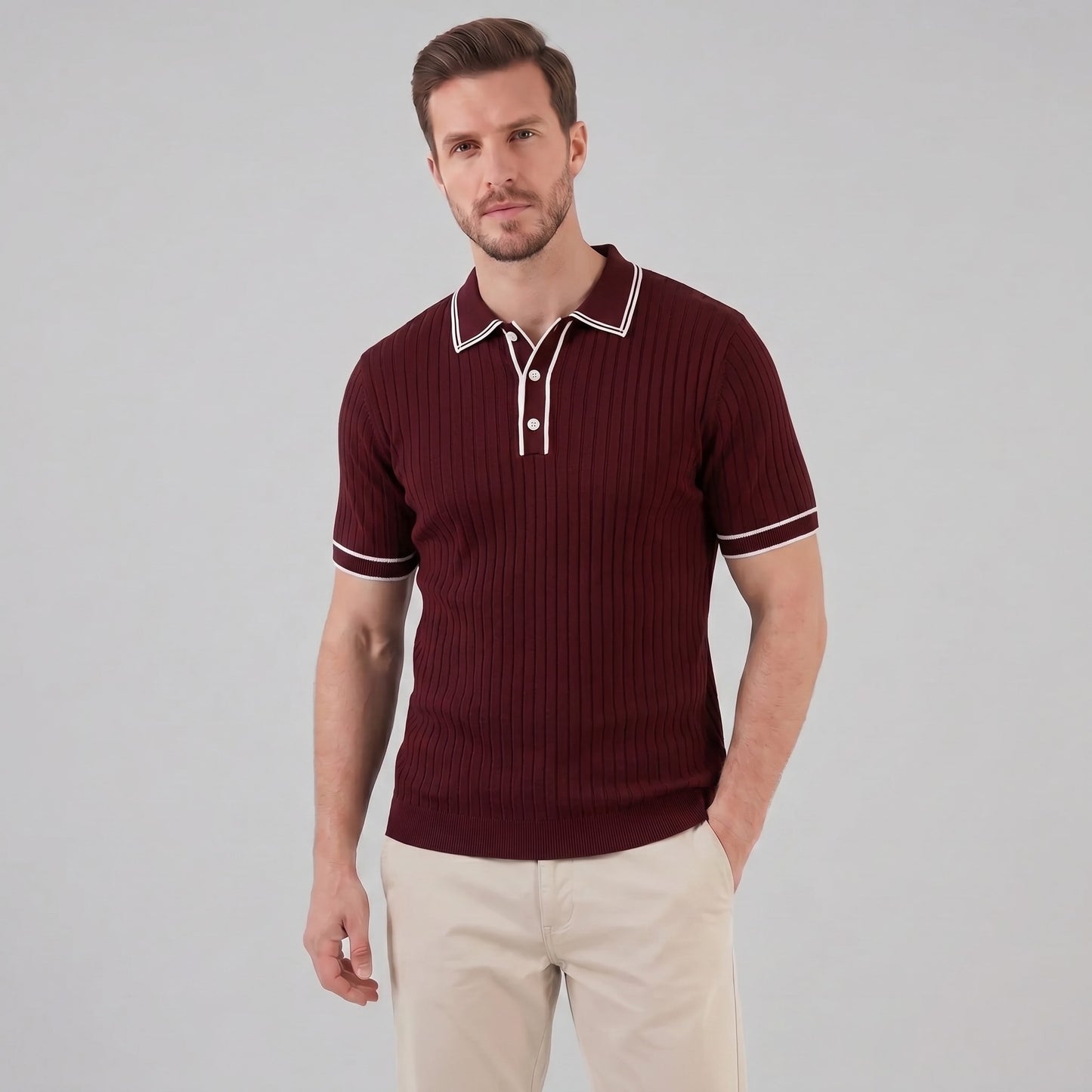 Reeve Contrast Tipped Ribbed Knit Polo_16
