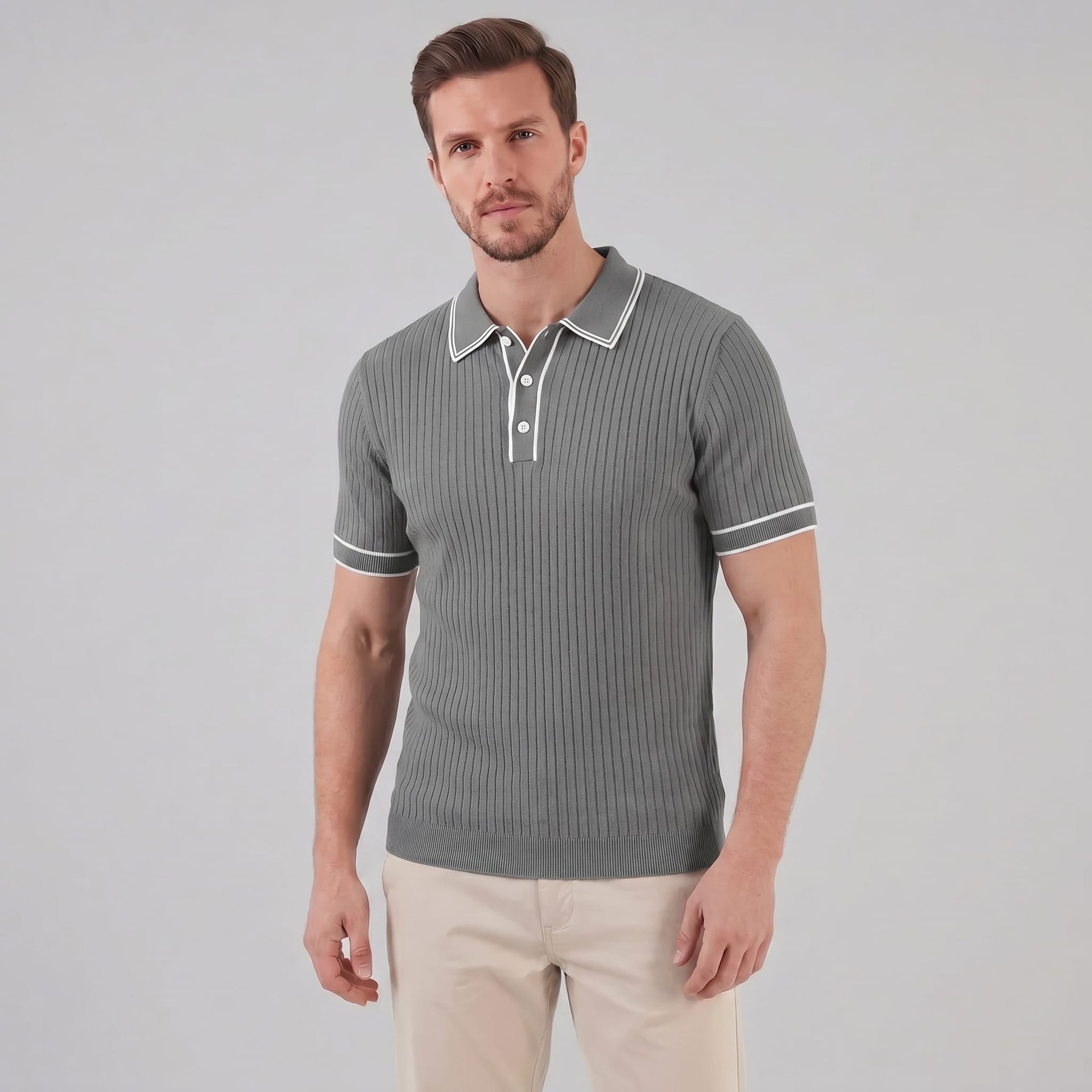 Reeve Contrast Tipped Ribbed Knit Polo