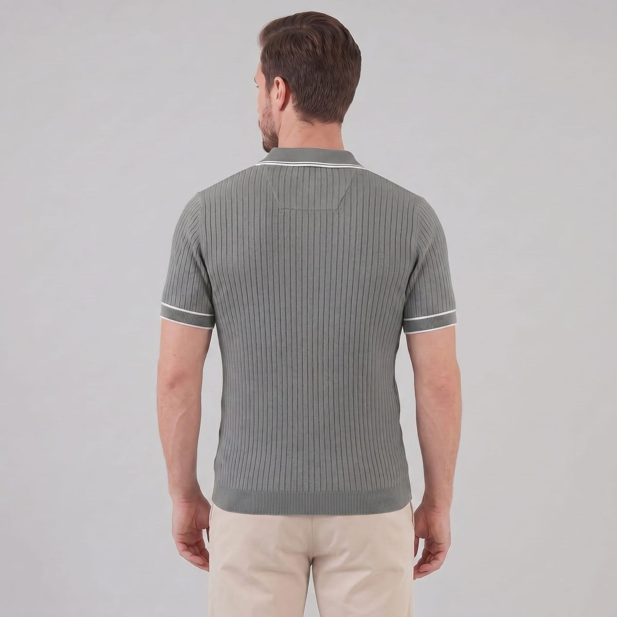 Reeve Contrast Tipped Ribbed Knit Polo